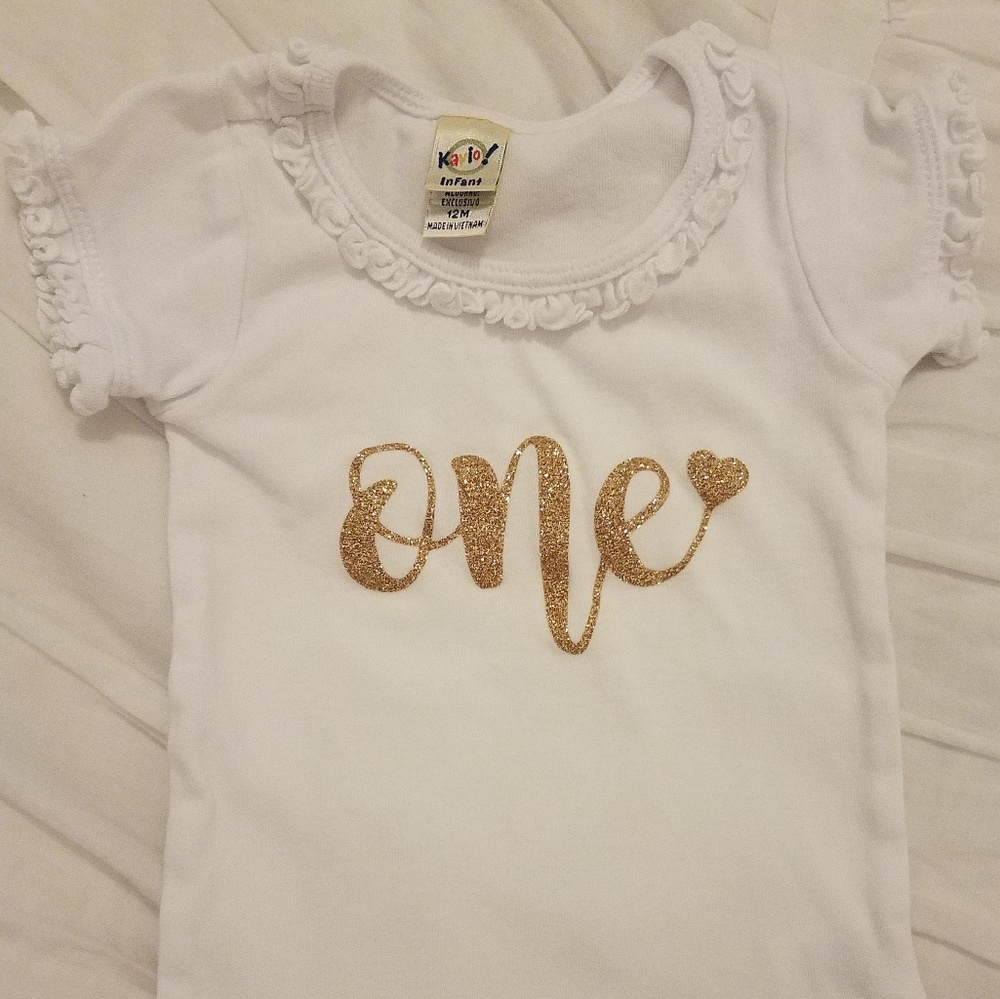 Girl's 1st birthday custom white one ruffle shirt